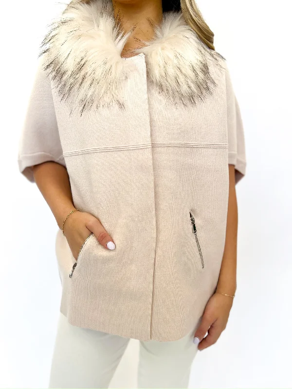 Cream Faux Fur Trim Cardigan