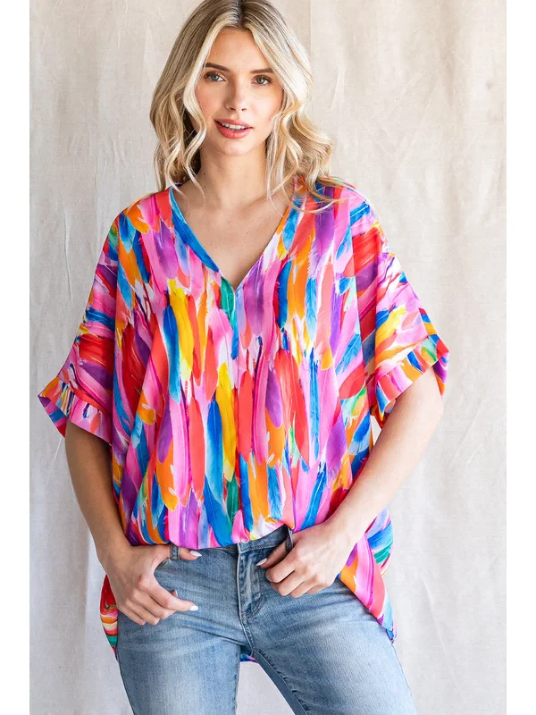 Feathers V-Neck Shift Top