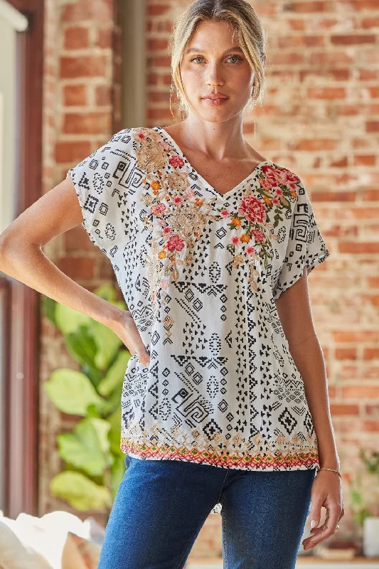 Floral Embroidered Printed Top