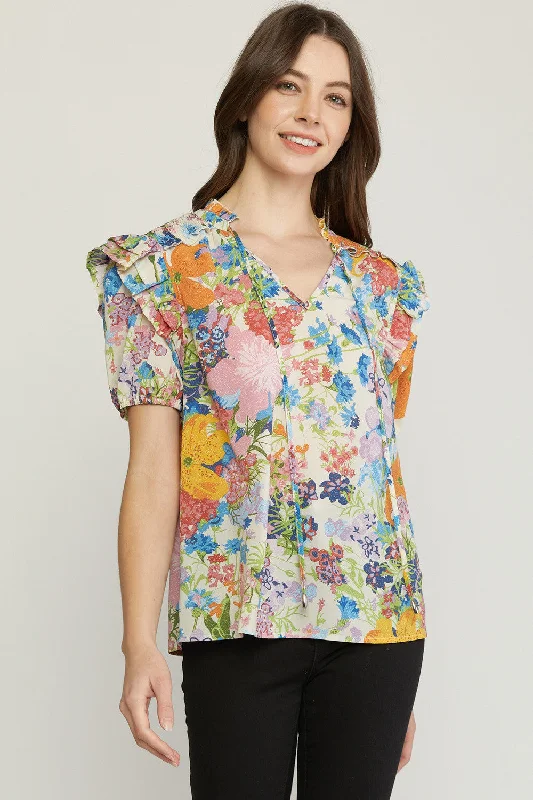 Floral Ruffle Sleeve Blouse