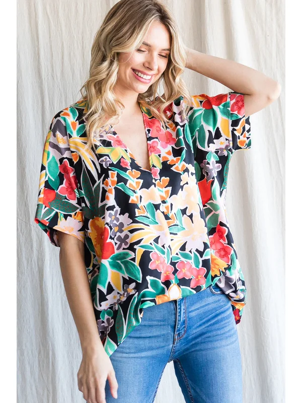 Floral V-Neck Shift Top