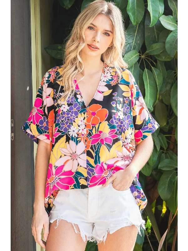 Flower Garden V-Neck Shift Top