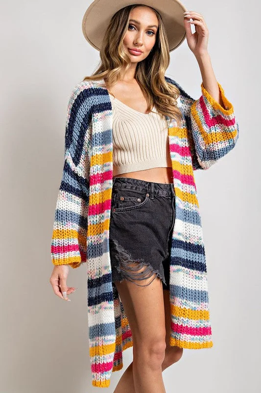 Plus Size Rainbow Striped Cardigan with Wide Sleeves