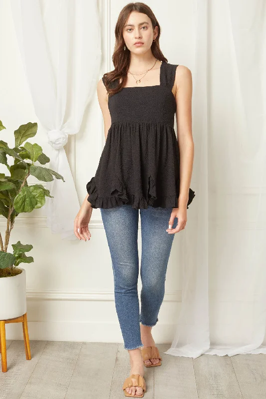 Square Neck Babydoll Top, Black