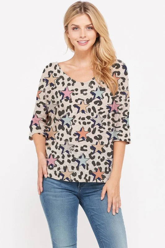 Stars & Leopard Knit Top