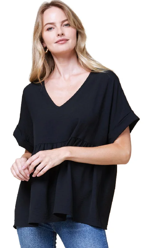 Textured Babydoll Top, Black