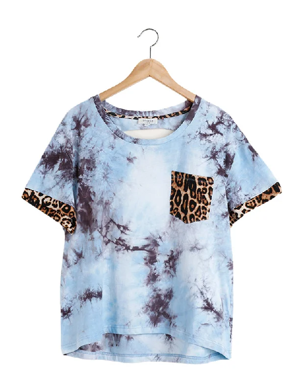 Tie Dye &  Leopard Top, Sky