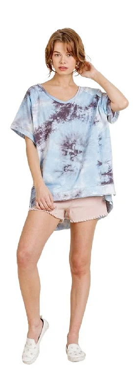 Tie Dye V-Neck Top, Sky