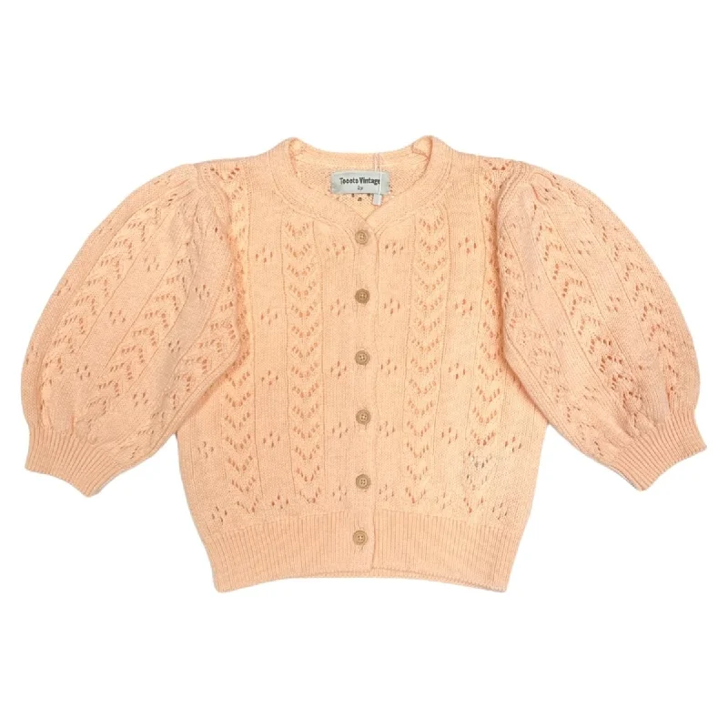 OPEN KNIT PUFF SLEEVE CARDIGAN