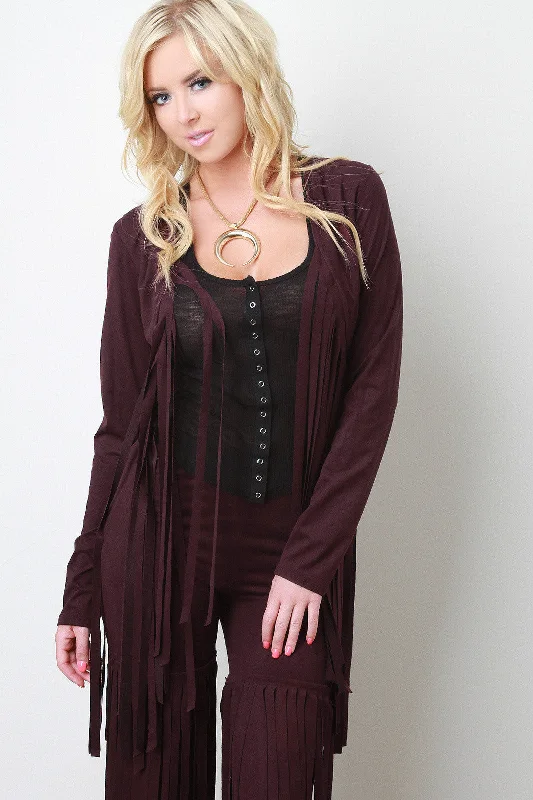 Suede Fringe Long Sleeves Cardigan